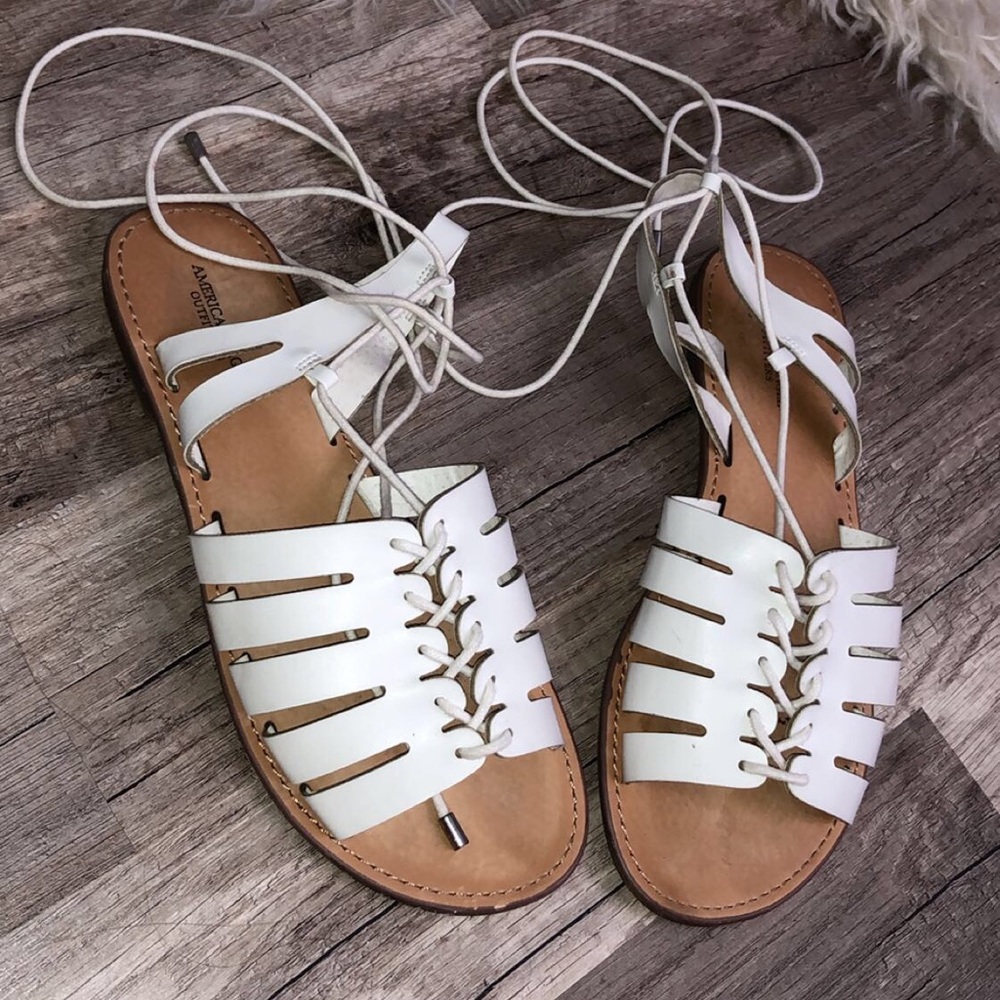 White strappy AEO sandals